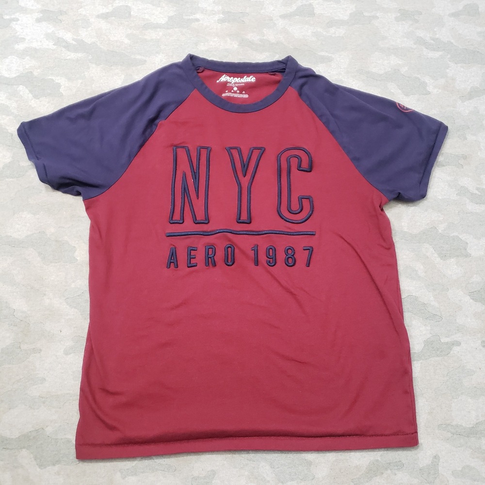 Aeropostale NYC Aero 1987 Top Womens Large Red Short Sleeve Embroidered